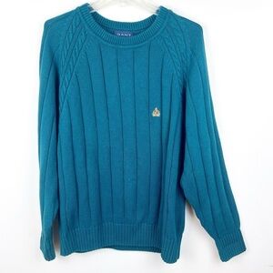 Vintage Gant Grandpa Sweater Cotton Cable Knit Crest Teal Green Fisherman Large
